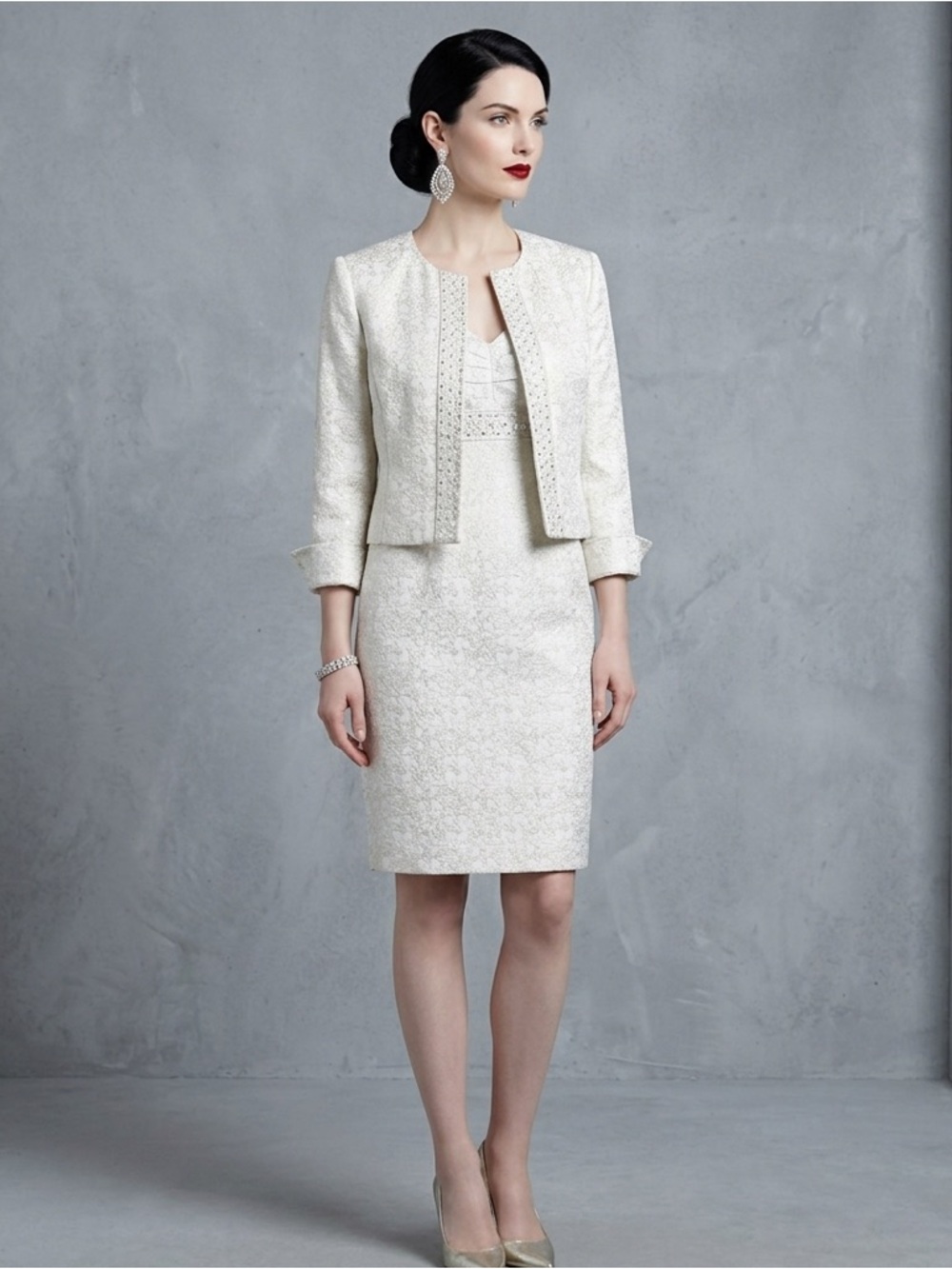 Tahari Arthur Levine Embroidered Dress Jacket Suit Set  Sz 04